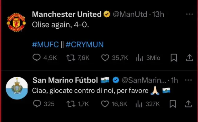 Сан Марино си пожела да играе с Ман Юнайтед 
