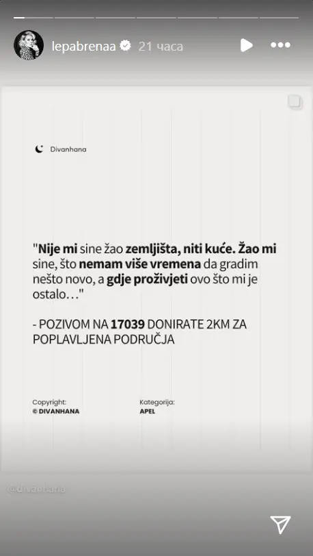 Лепа Брена оплака трагичната ситуация в родната Босна и Херцеговина