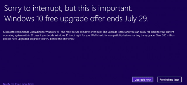 Последно напомняне за безплатен Windows 10