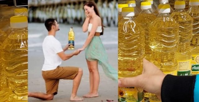 Предложение за брак с бутилка олио вместо с пръстен