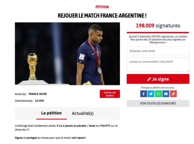 Петиция: Близо 200 хиляди искат преиграване на финала на Мондиал 2022