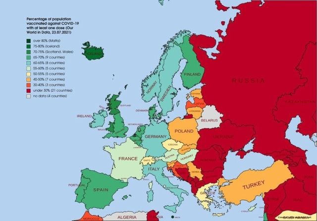 Вижте ясно разликата в темпа на ваксинация в Европа (СНИМКА)
