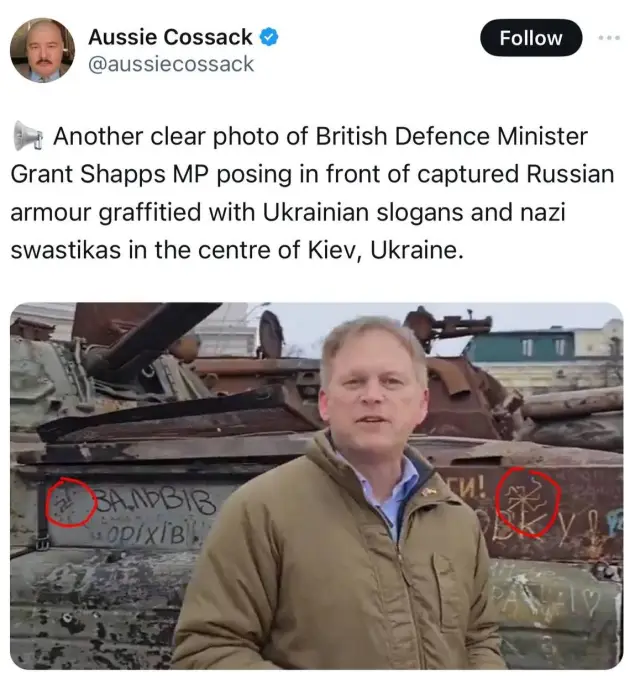 Захарова гневна: Британски министър позира пред нацистки свастики в центъра на Киев ВИДЕО+СНИМКИ