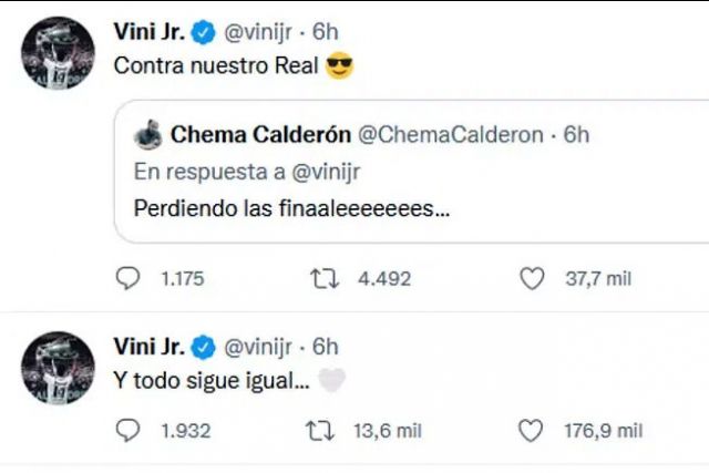 Винисиус използва Туитър, за да “запее” фенска песен срещу Атлетико след победата в дербито