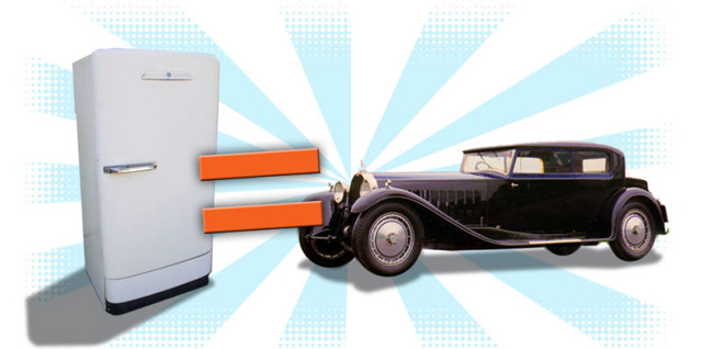 Bugatti за хладилник, състезателен репатрак и други куриози