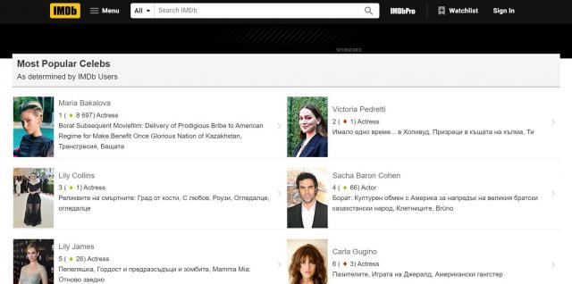 Мария Бакалова оглави класацията на IMDB за най-популярни актьори в света