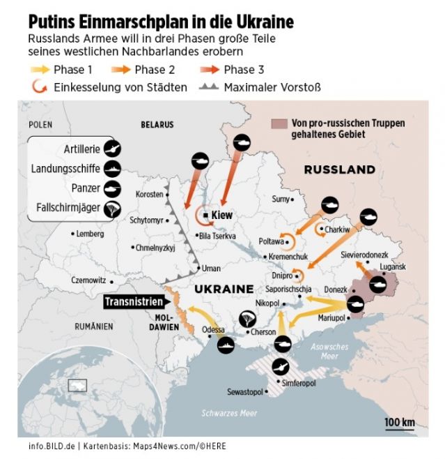 Планът на Путин за инвазия в Украйна (КАРТА)